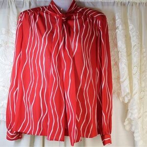 Vintage Sheer like Red Striped Women's Top with built in tie size 10 haberdasher